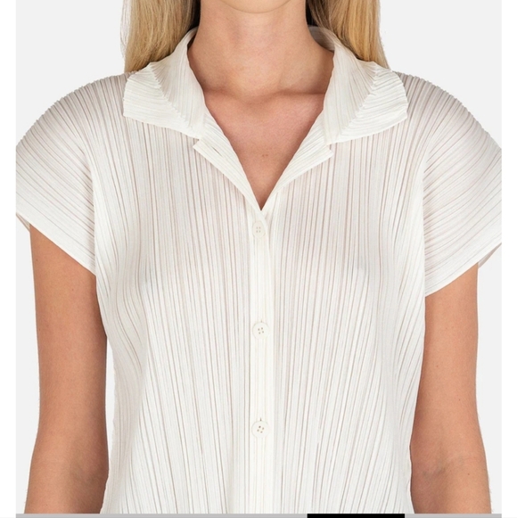Essey Miyaki Pleates Please Beige Button Up Top - Picture 6 of 8